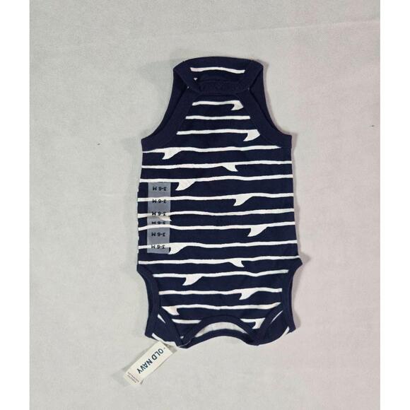 Old Navy Navy Blue Shark Fin Pattern Sleeveless‎ Bodysuit Size 12-18 Months - Picture 3 of 6